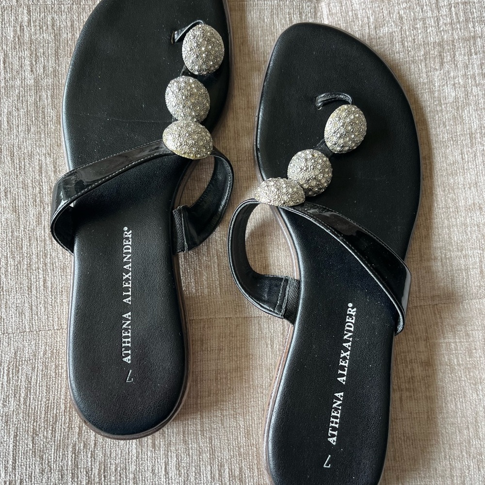 Black leather patent strap sandal